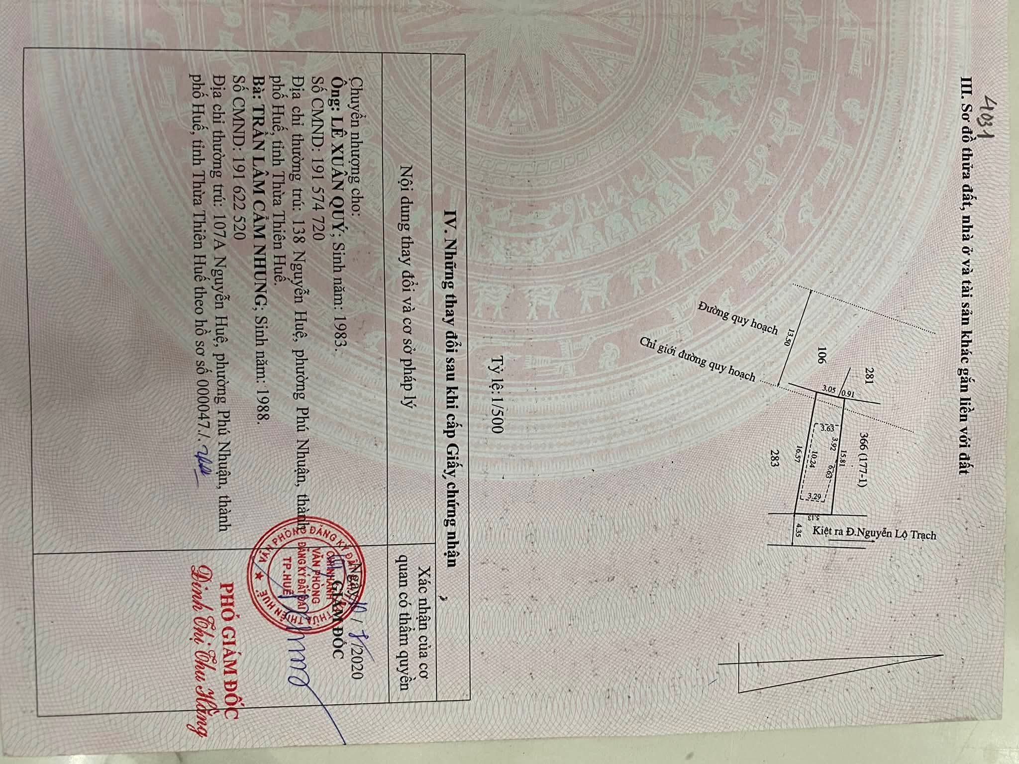 Đất kiệt ô tô nguyễn lộ trạch Huế 2 ỷ 1