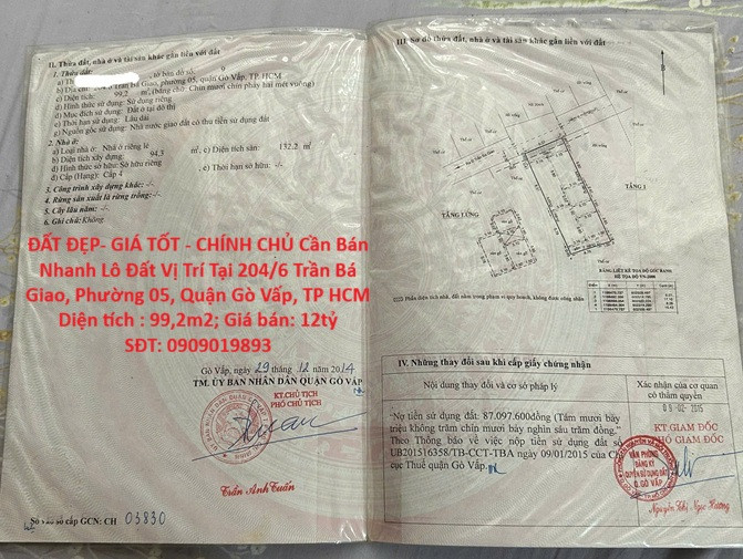 ĐẤT ĐẸP- GIÁ TỐT - CHÍNH CHỦ Cần Bán Nhanh Lô Đất Vị Trí Tại Quận Gò Vấp, TP HCM
