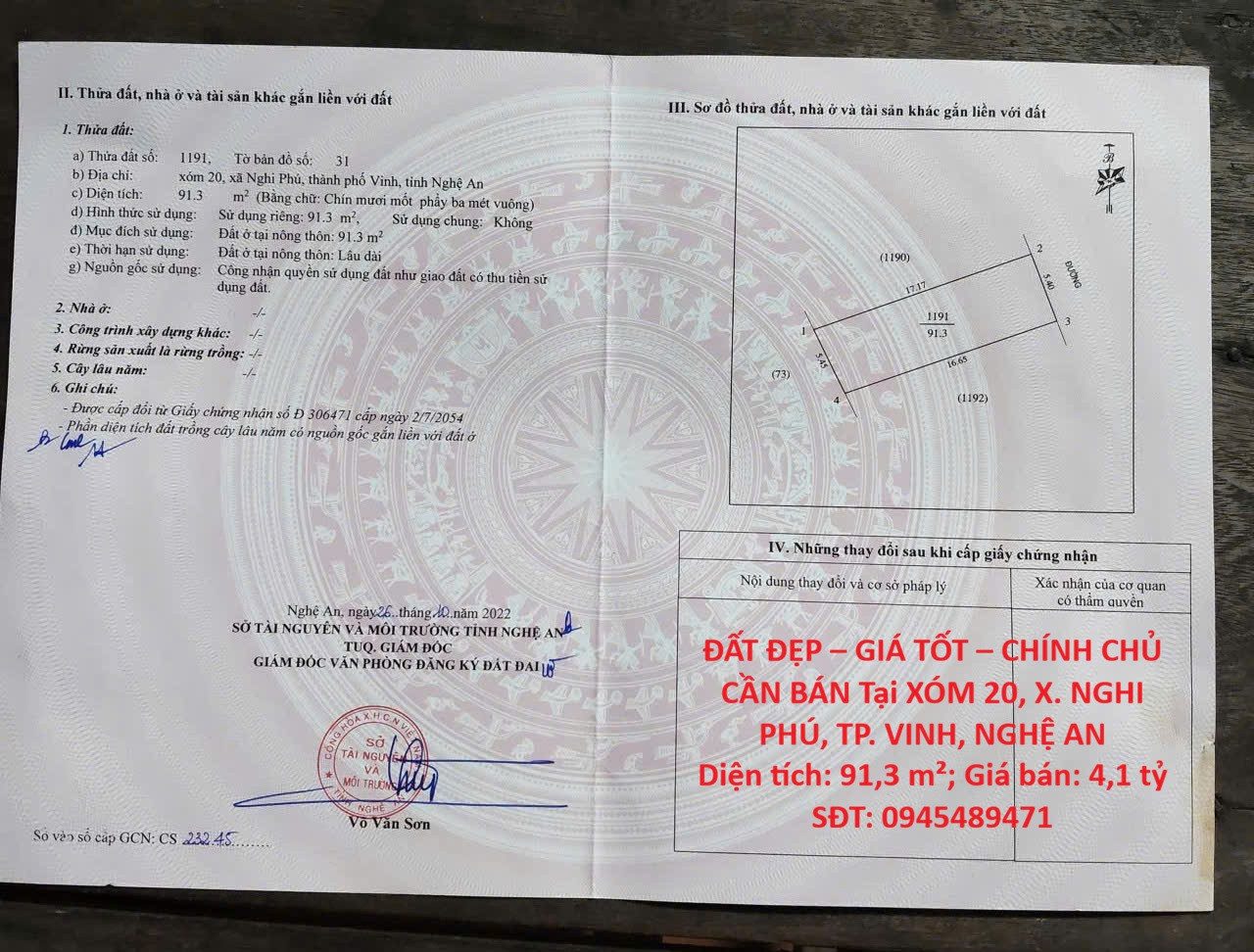 ĐẤT ĐẸP – GIÁ TỐT – CHÍNH CHỦ CẦN BÁN Tại XÓM 20, X. NGHI PHÚ, TP. VINH, NGHỆ AN