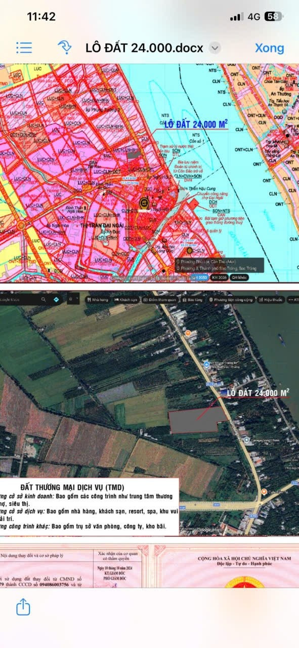 CẦN SANG LẠI 24.000M2 ĐẤT MT NAM SÔNG HẬU TT ĐẠI NGÃI DÂN CƯ HIỆN HỮU SÁT CHỢ GIÁ 22 TỶ
