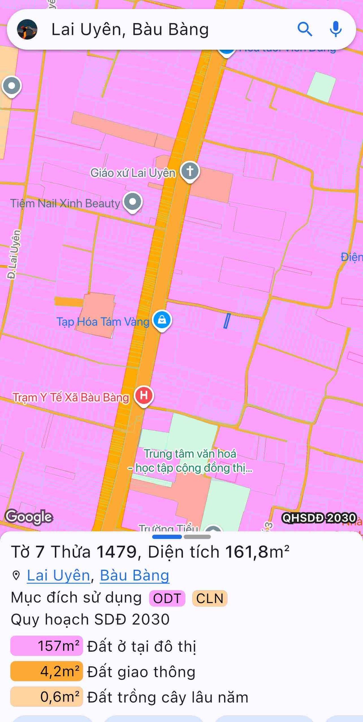Bán Đất 161m² thổ cư 80m² giá 785 triệu nhánh ql13  Thị trấn Lai Uyên Huyện Bàu Bàng Bình Dương