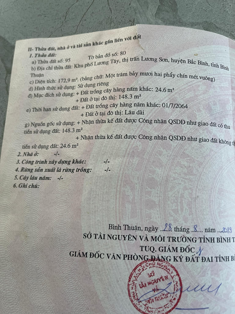 Bán đất 172m² giá 1 tỷ tại Thị trấn Lương Sơn Huyện Bắc Bình