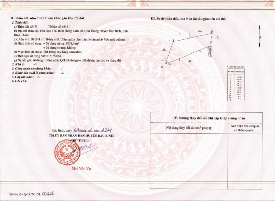 Bán đất 9808m² ngang 64m giá 1.3 tỷ tại Thị trấn Lương Sơn Huyện Bắc Bình