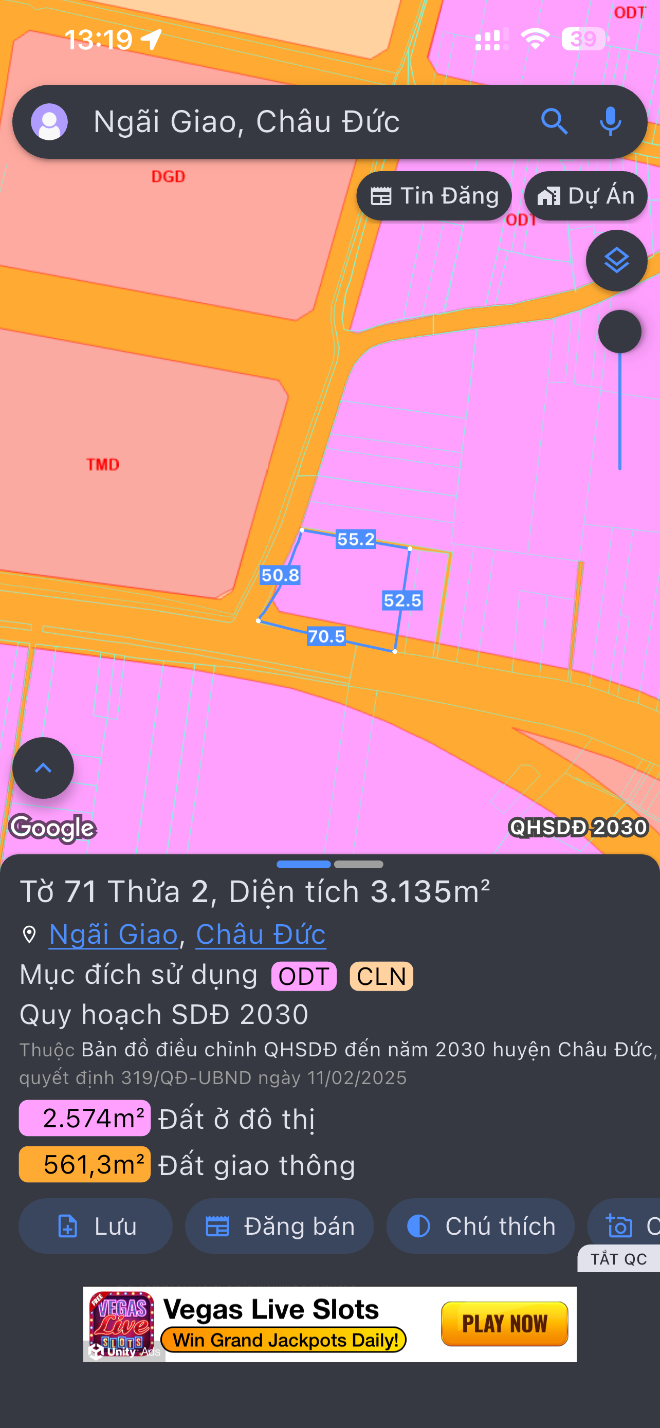 Thị trấn Ngãi Giao - Tp Hồ Chí Minh. S: 3.136 m2 có 260tc.