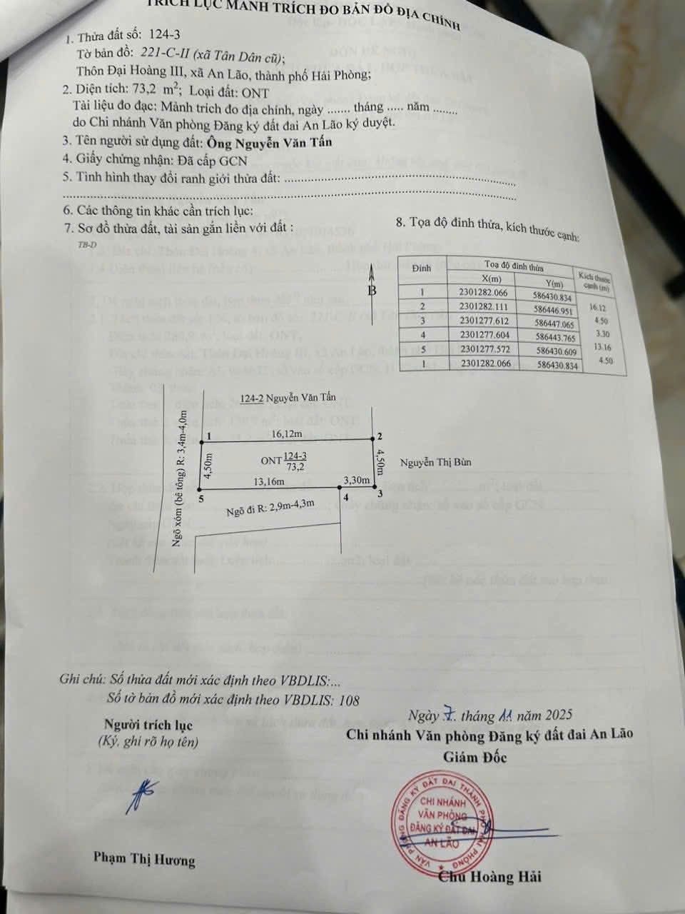 14/12/2025.Bán đất 73.6m² ngang 4,5m giá 1.05 tỷ , Tân Dân. liên hệ 0362558882
