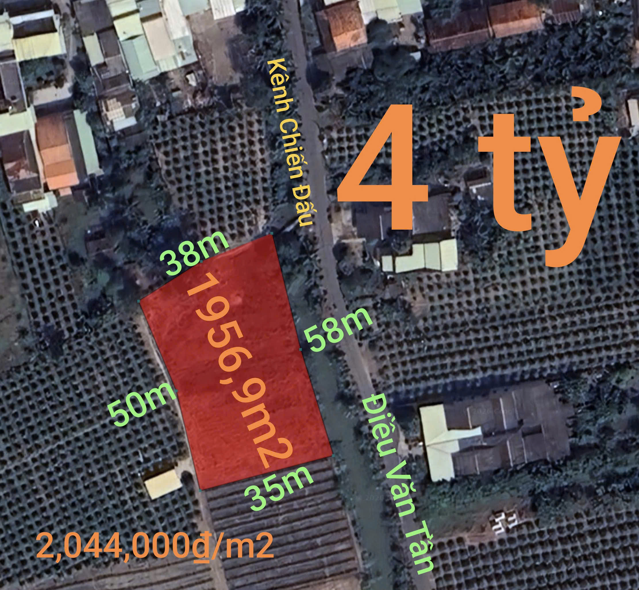 Bán đất 1956,9m² full thổ cư ngang 58m giá 4 tỷ tại Xã An Lục Long