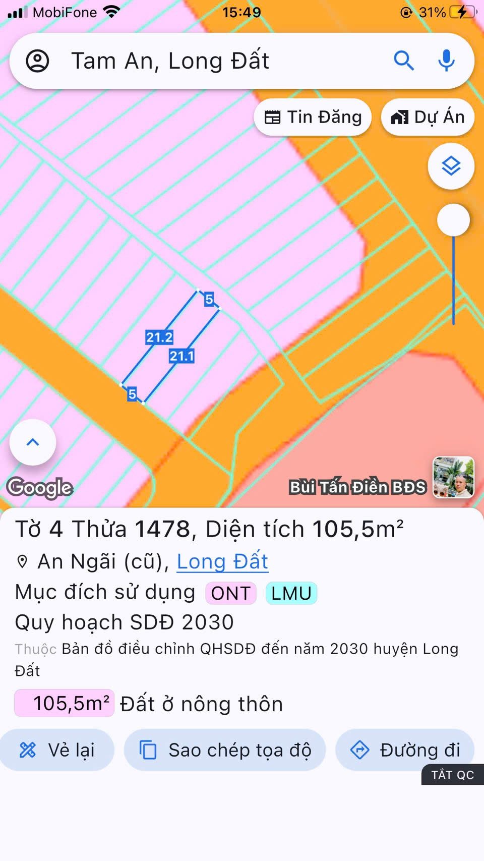 Bán Đất 105m² thổ cư 100m² giá 1.1 tỷ tại Xã An Ngãi Huyện Long Điền Bà Rịa - Vũng Tàu