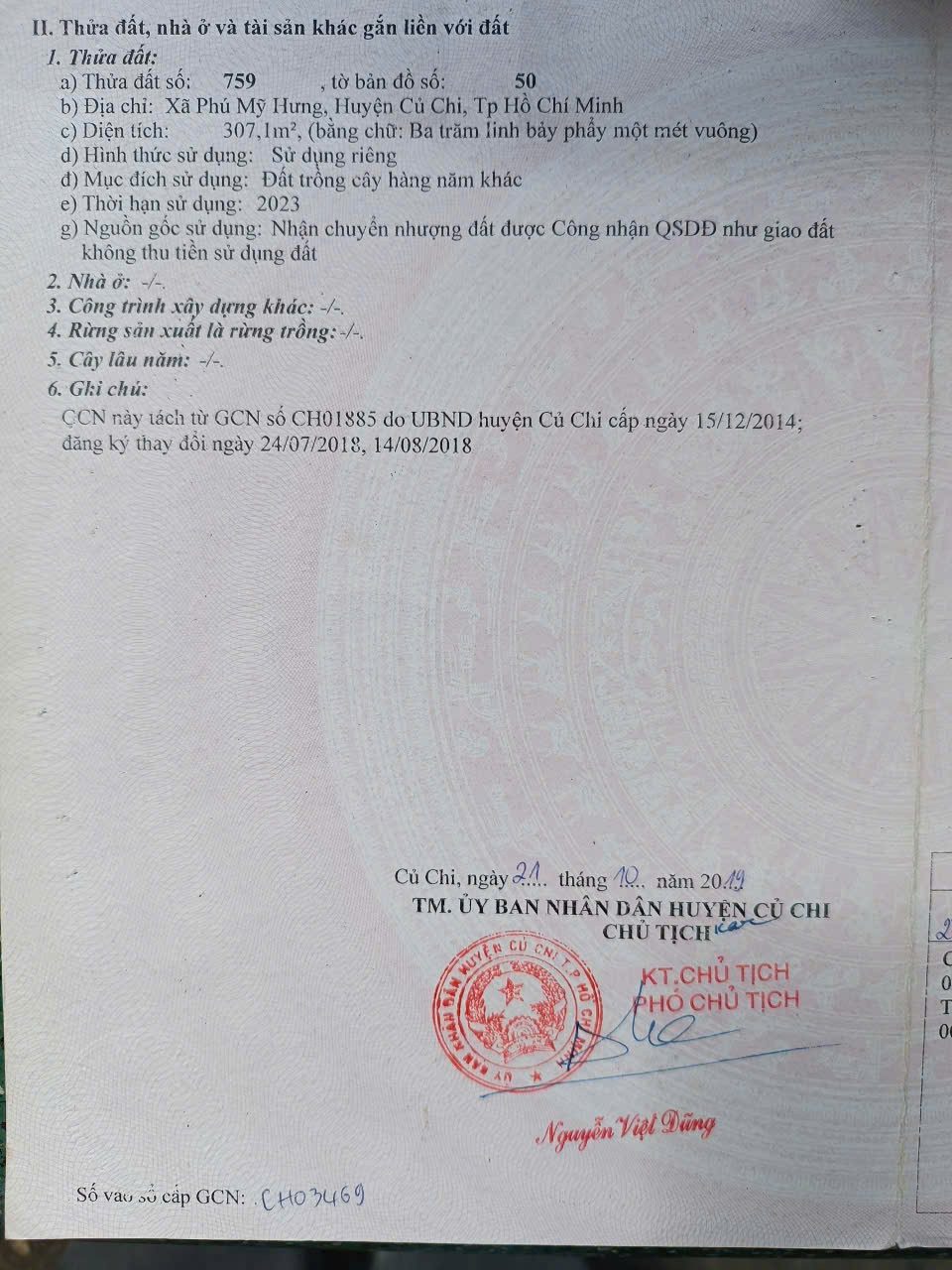 (S886) Đất mặt Kênh, xã Phú Mỹ Hưng, dt 307m2, chưa thổ, giá 1 tỷ 100