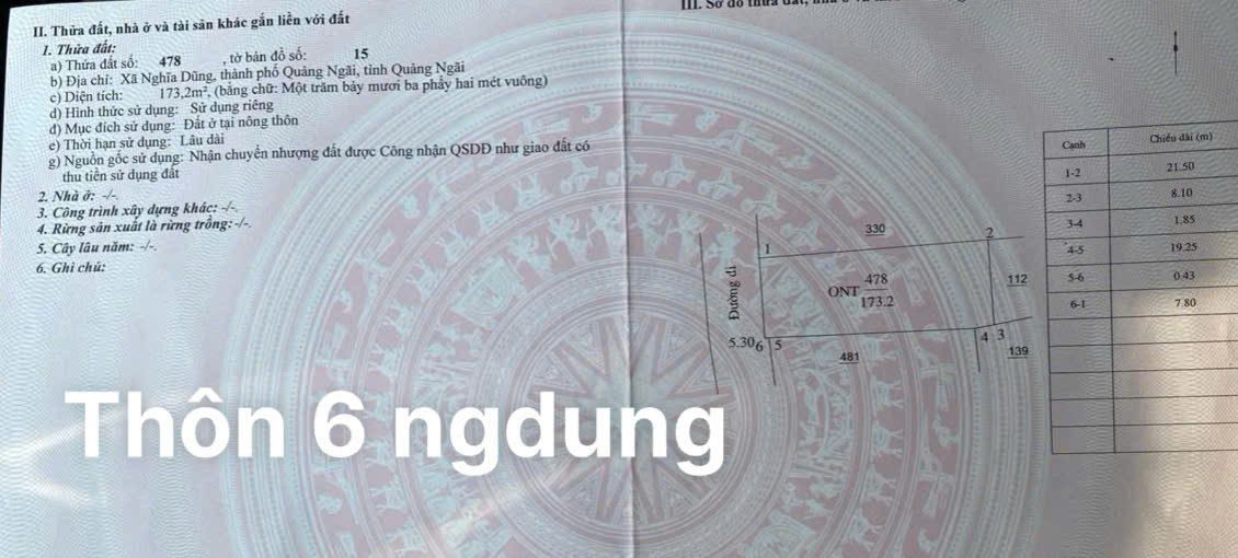 Bán Đất 173m² thổ cư 173m² giá 980 triệu tại Xã An Phú Quảng Ngãi