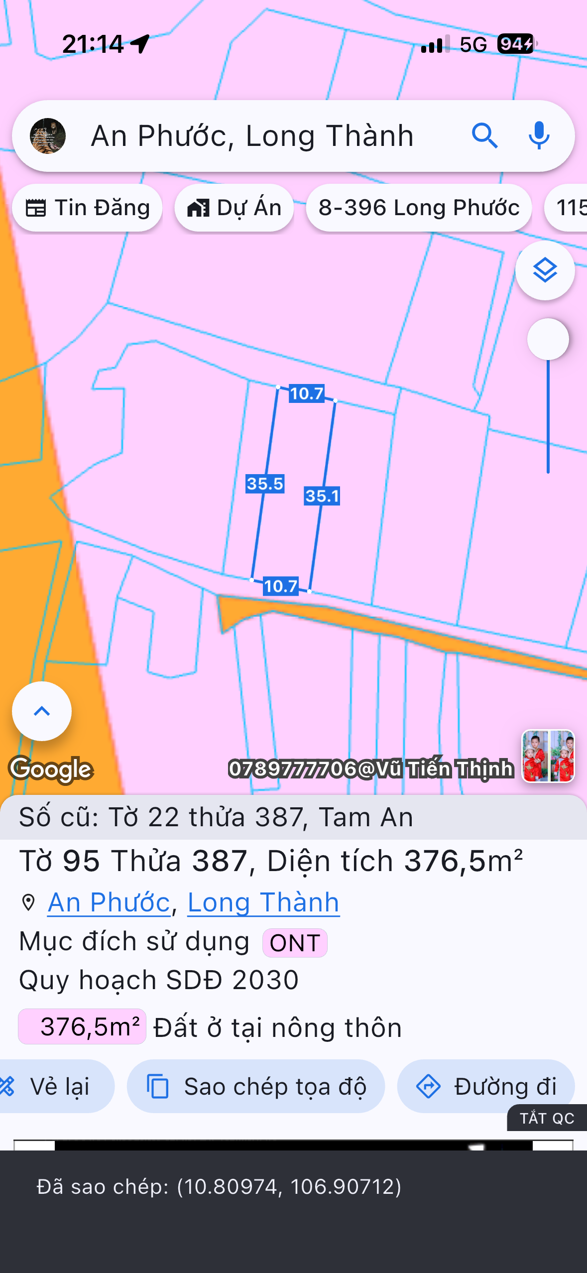 Bán đất 376m² full thổ cư ngang 11m giá 4.5 tỷ tại Xã An Phước