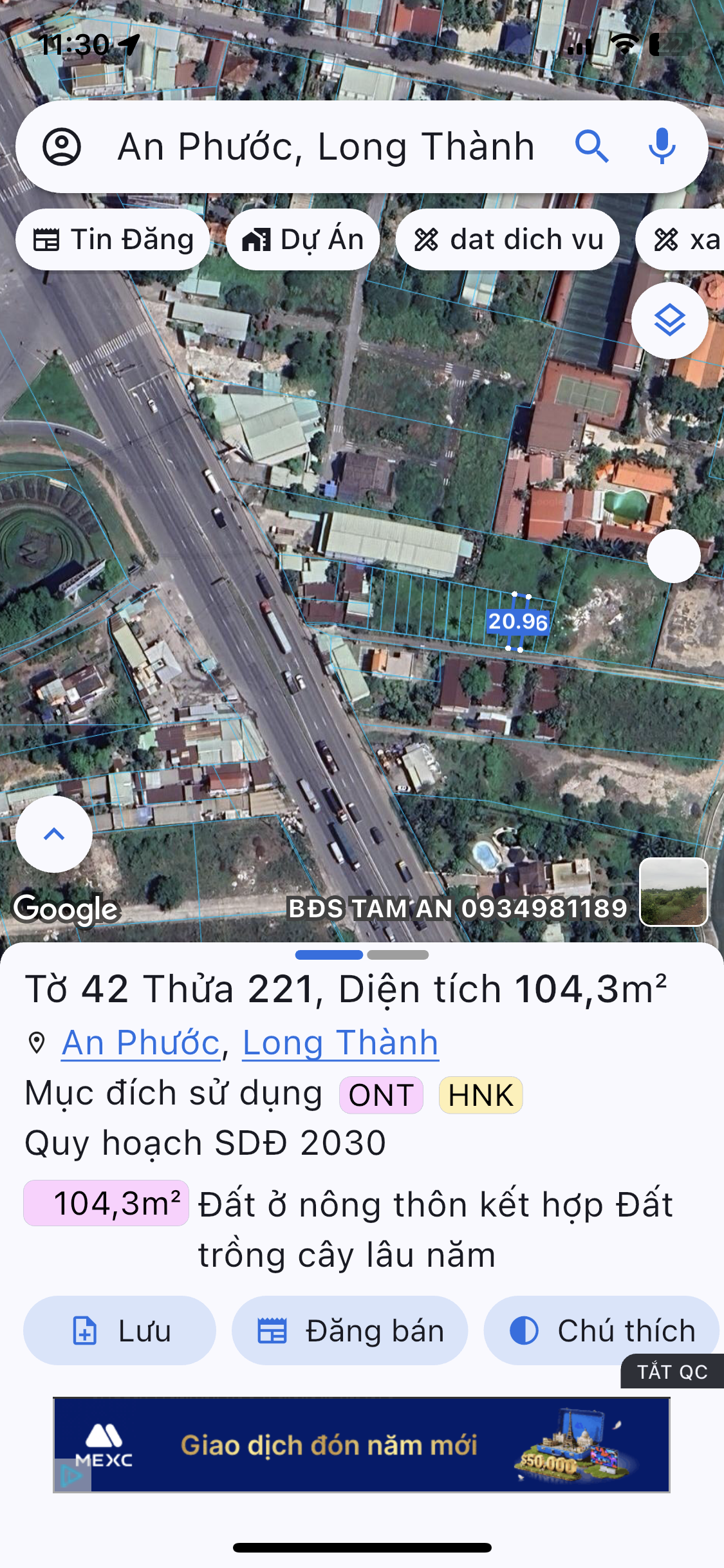 1TY550/ NỀN AN PHƯỚC ĐỐI DIỆN KHU CÔNG NGHIỆP LONG THÀNH