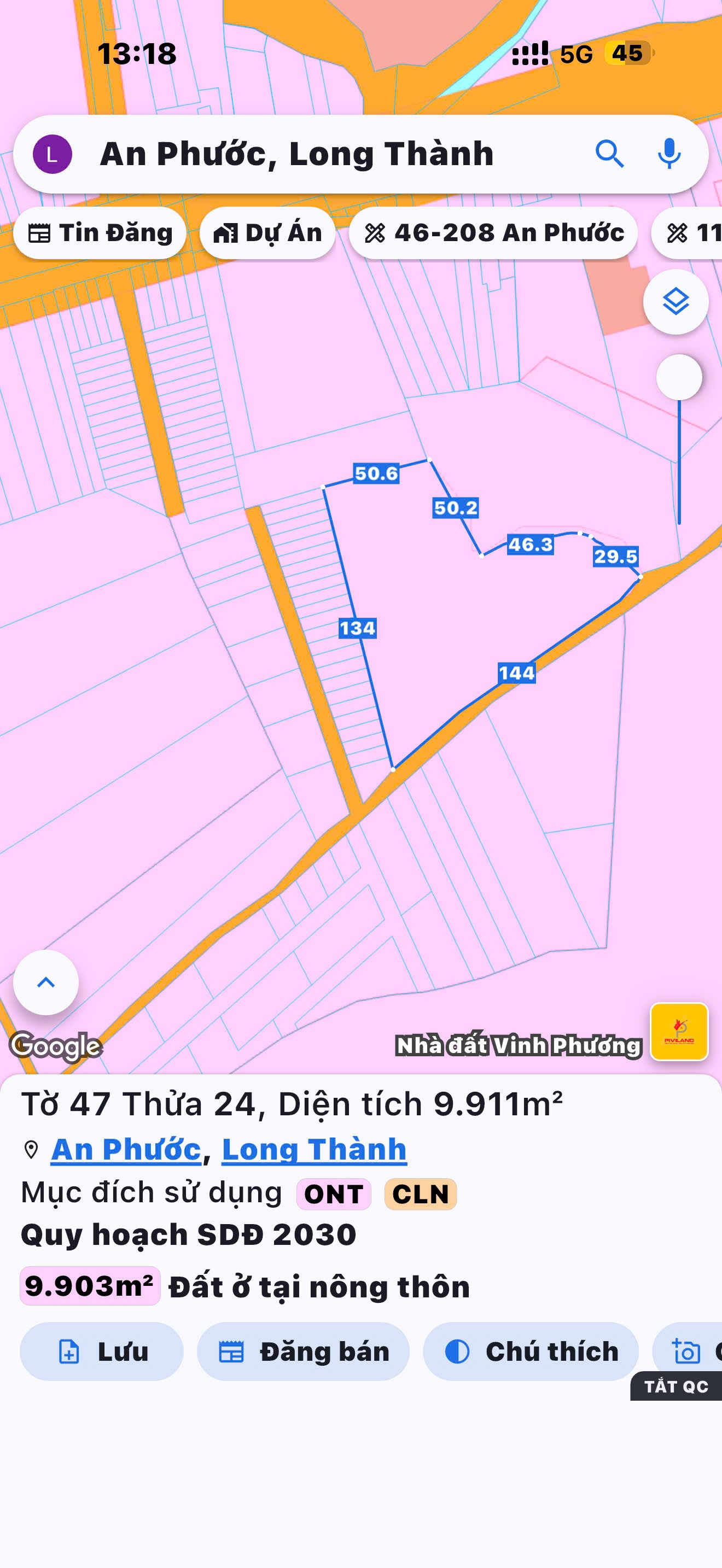 Bán Đất 9910.9m2 có sẵn 300 m2 thổ cư giá 46 tỷ tại Xã An Phước Huyện Long Thành Đồng Nai