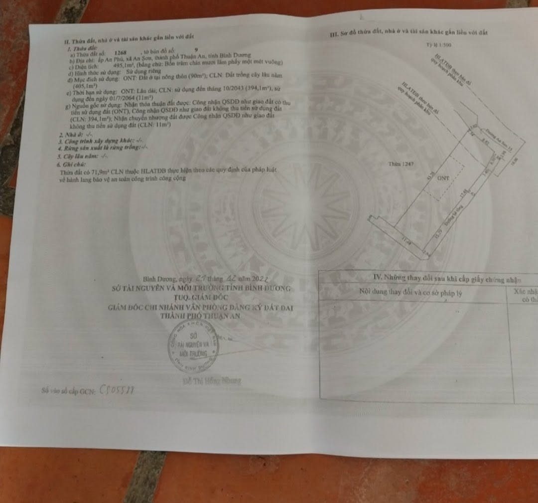 Bán đất vườn có  thổ cư lô góc 3MT diện tích  495m2, giá chỉ 12 triệu/m2