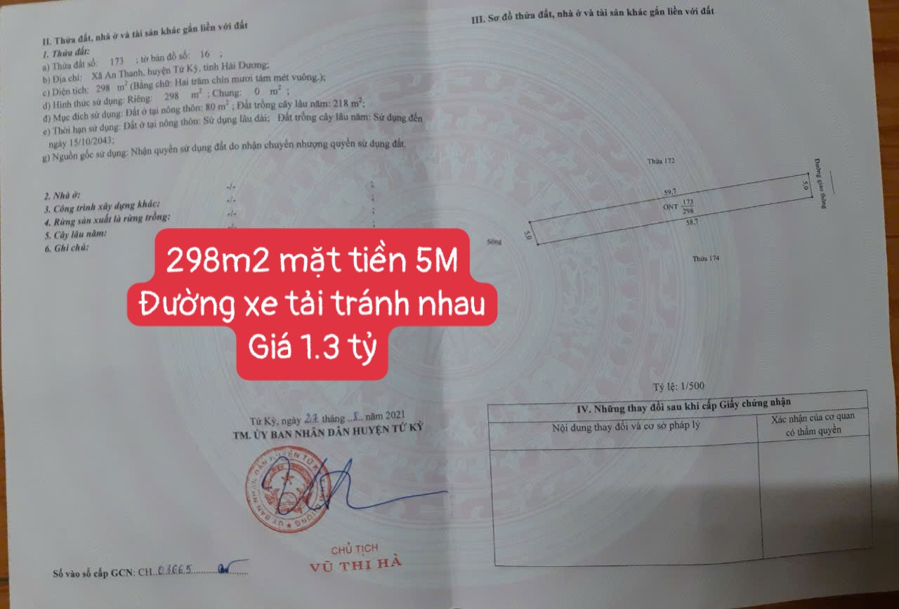 Đất đẹp 298m² – lưng sông thoáng mát, gần KCN An Thanh, giá cực tốt chỉ 1.3 tỷ