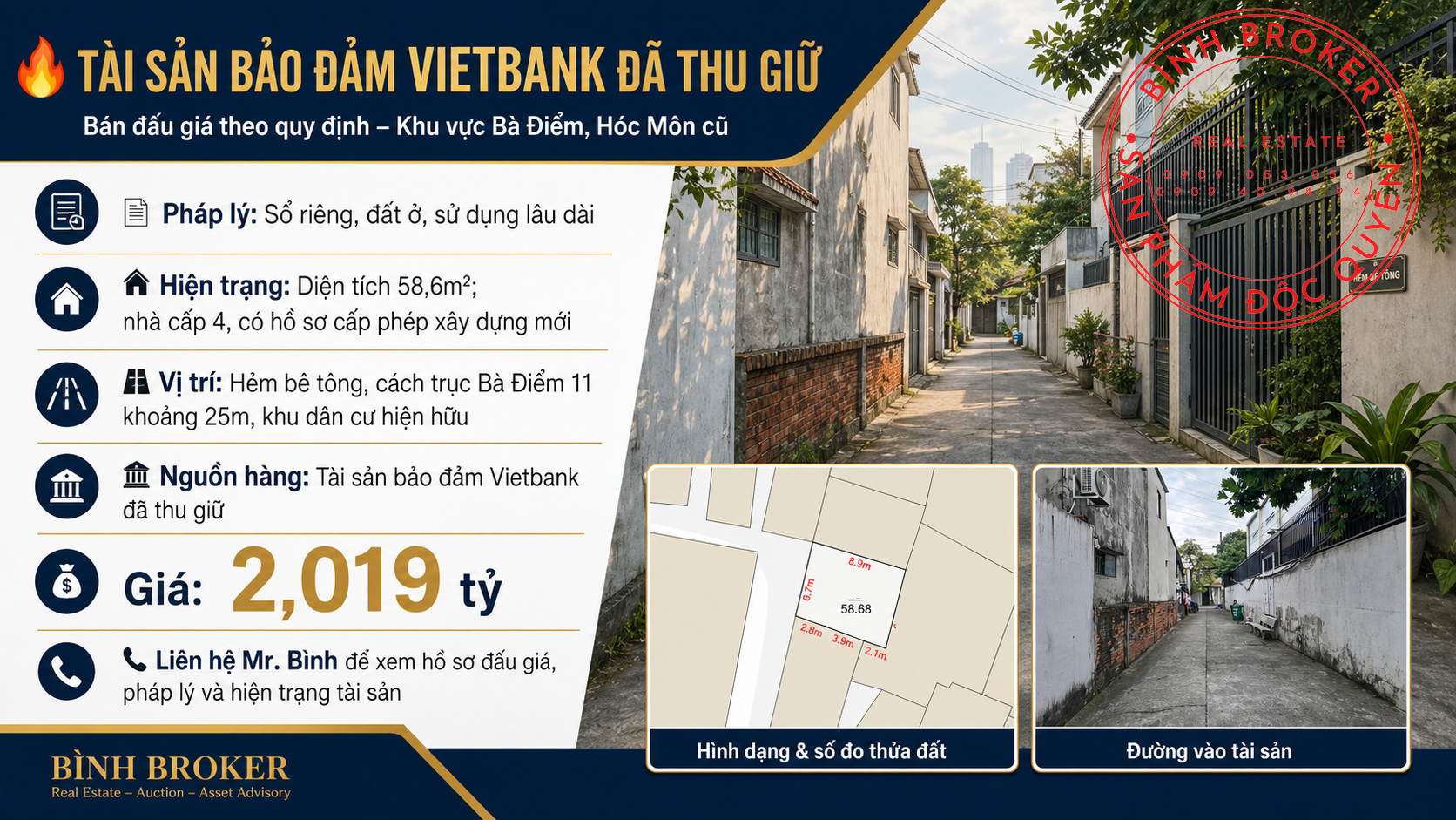 Bán đất 58.68m² ngang 6.9m giá 2.02 tỷ tại Xã Bà Điểm