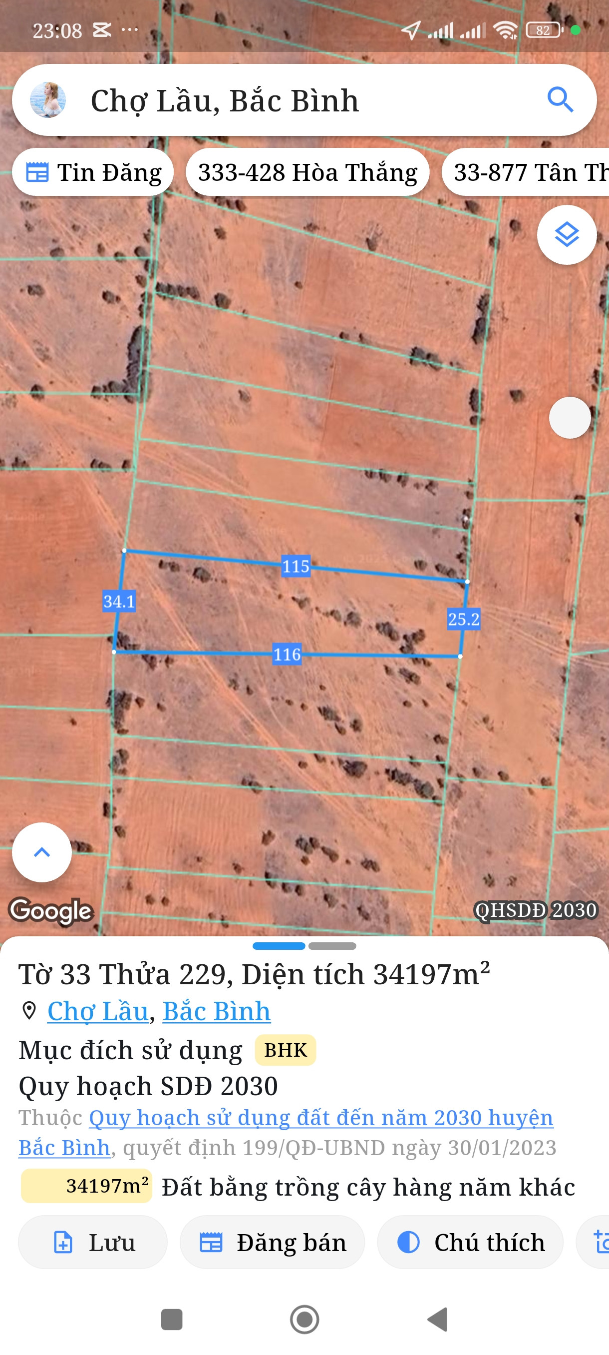 Bán đất 3419,7m² giá 410 triệu Xã Bắc Bình