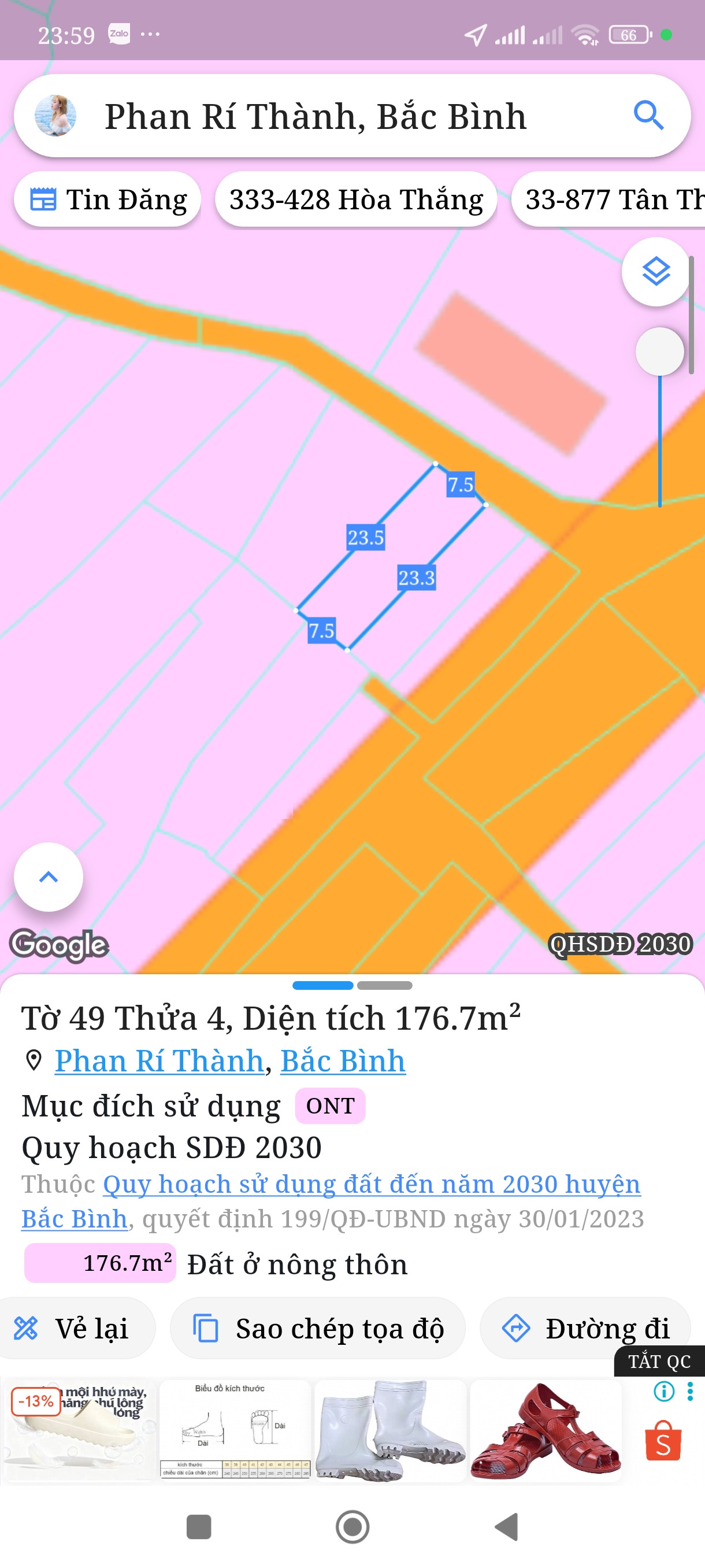 Bán đất 176.7m² có sẵn 176m² thổ cư ngang 6m giá 820 triệu tại Xã Bắc Bình
