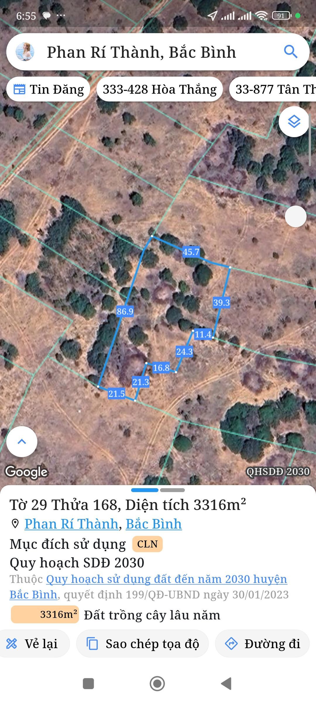Bán đất 3315.5m² ngang 30m giá 331 triệu tại Xã Bắc Bình
