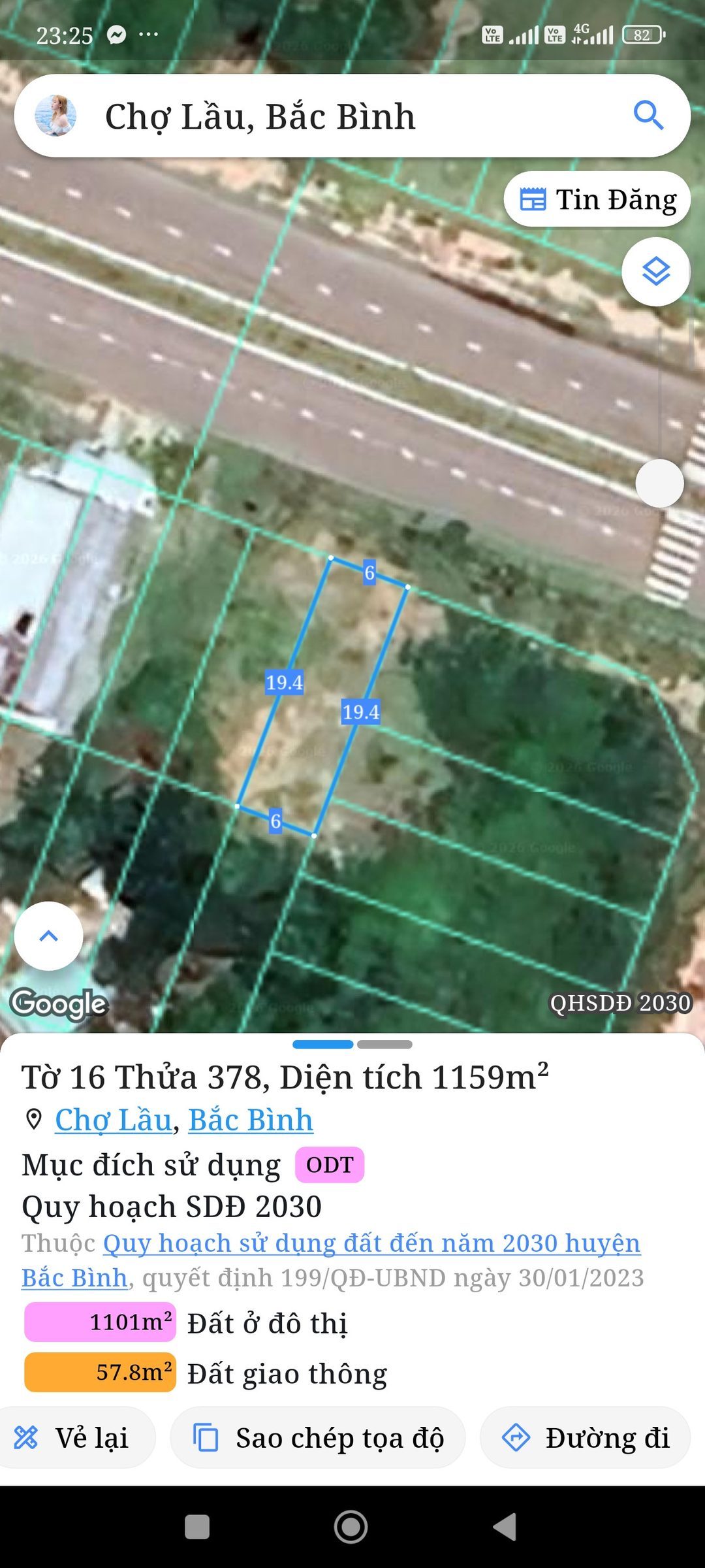 Bán đất 115,9m² full thổ cư ngang 5m giá 2.5 tỷ tại Xã Bắc Bình