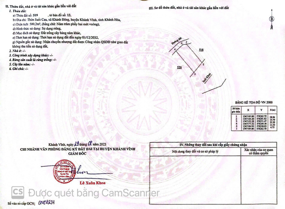 Bán đất 500.2m² ngang 15m giá 250 triệu Xã Bắc Khánh Vĩnh