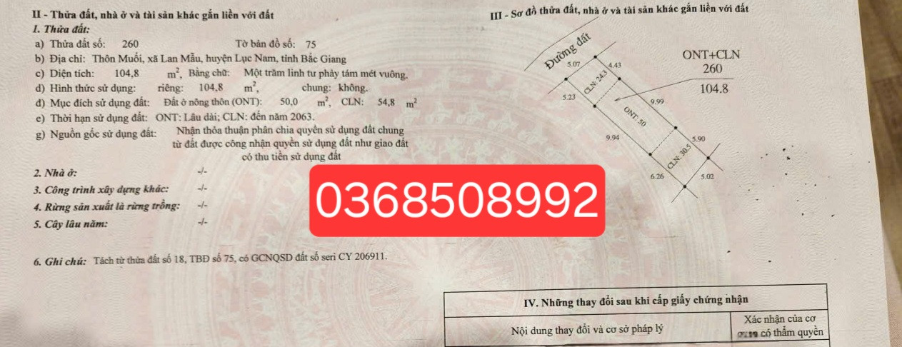 Bán đất 104m² ngang 5m giá 690 triệu Xã Bắc Lũng