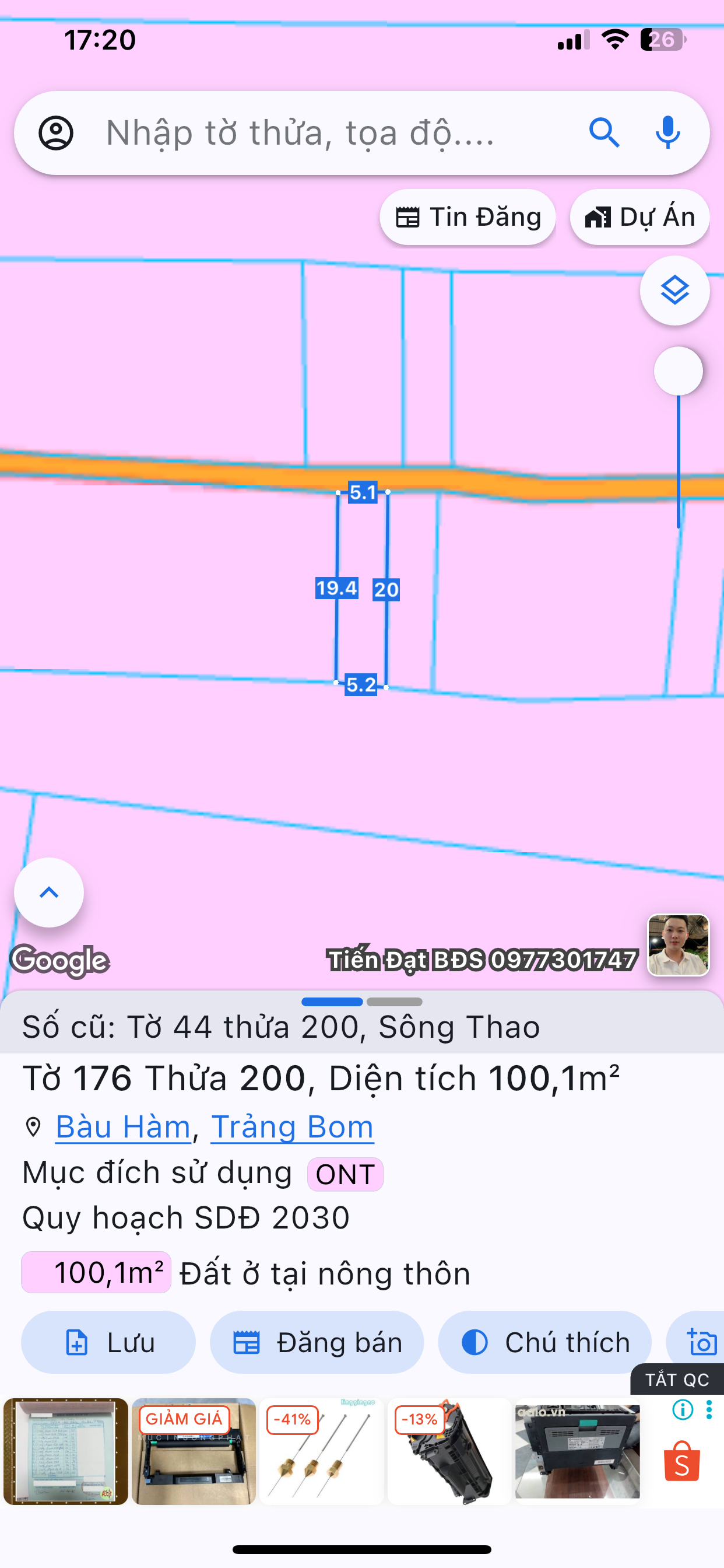 Bán đất 200m² full thổ cư ngang 10,1m giá 800 triệu tại Xã Bàu Hàm