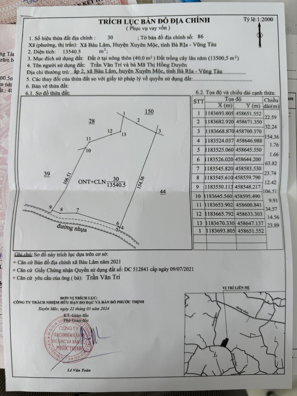 Bán đất 13709.2m² giá 13.7 tỷ Xã Bàu Lâm