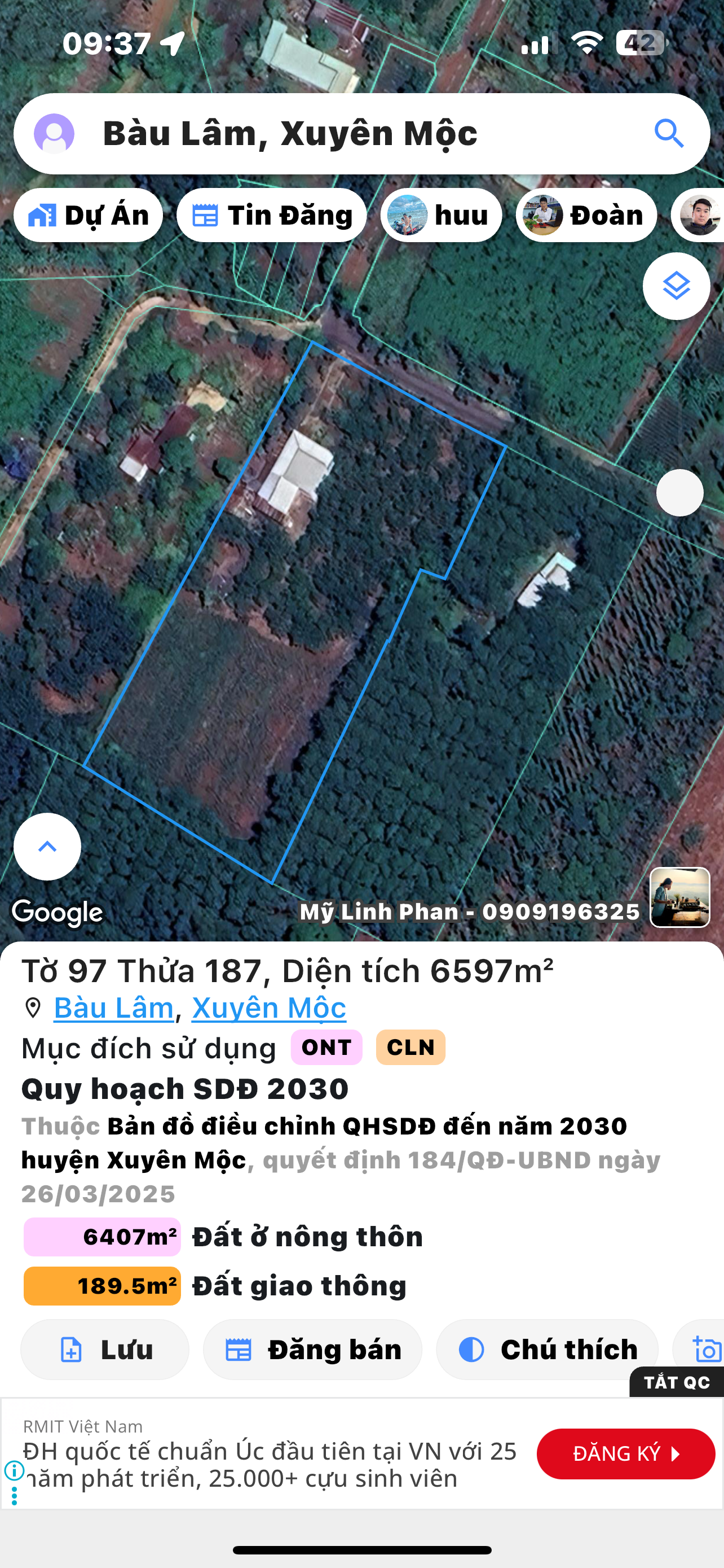 Bán đất 6596.8m² ngang 55m giá 5.6 tỷ Xã Bàu Lâm
