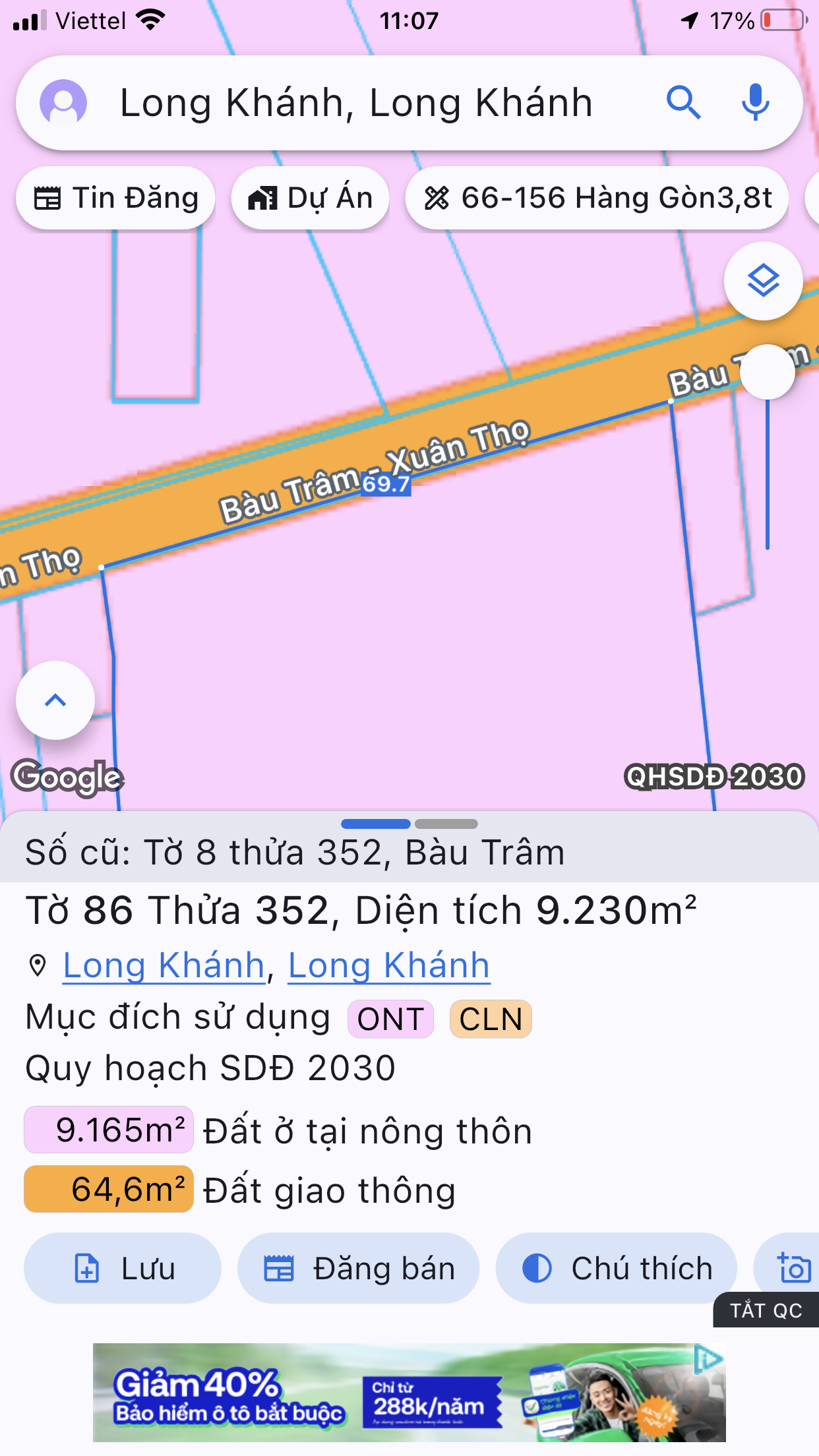 Bán Đất 9225m² thổ cư 250m² giá 22 tỷ tại Xã Bàu Trâm Thành phố Long Khánh Đồng Nai
