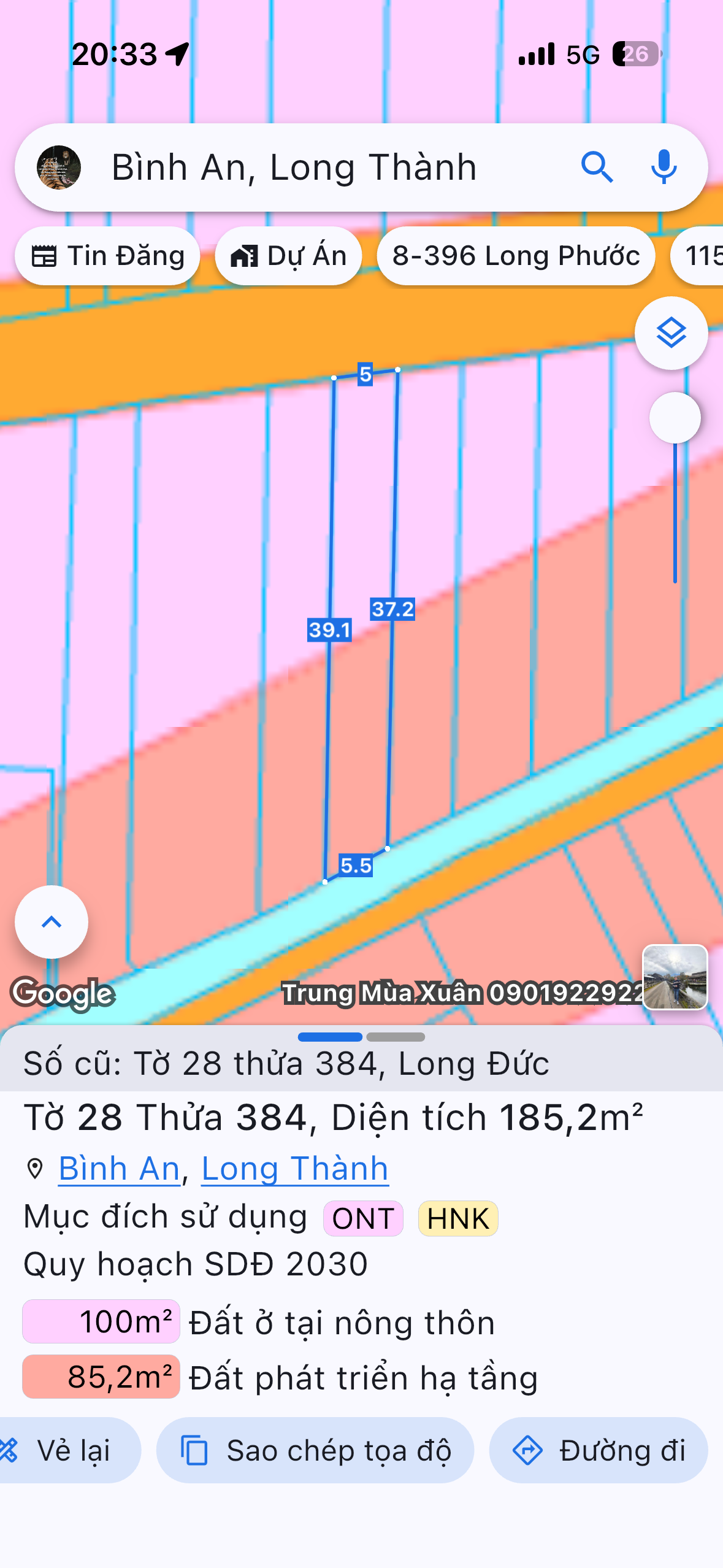 Bán đất 390.7m² có sẵn 200m² thổ cư ngang 10m giá 11 tỷ tại Xã Bình An