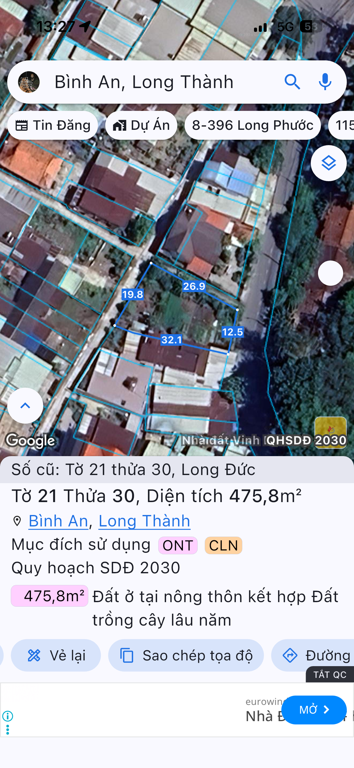 Bán đất 475.8m² có sẵn 200m² thổ cư ngang 26m giá 9 tỷ tại Xã Bình An