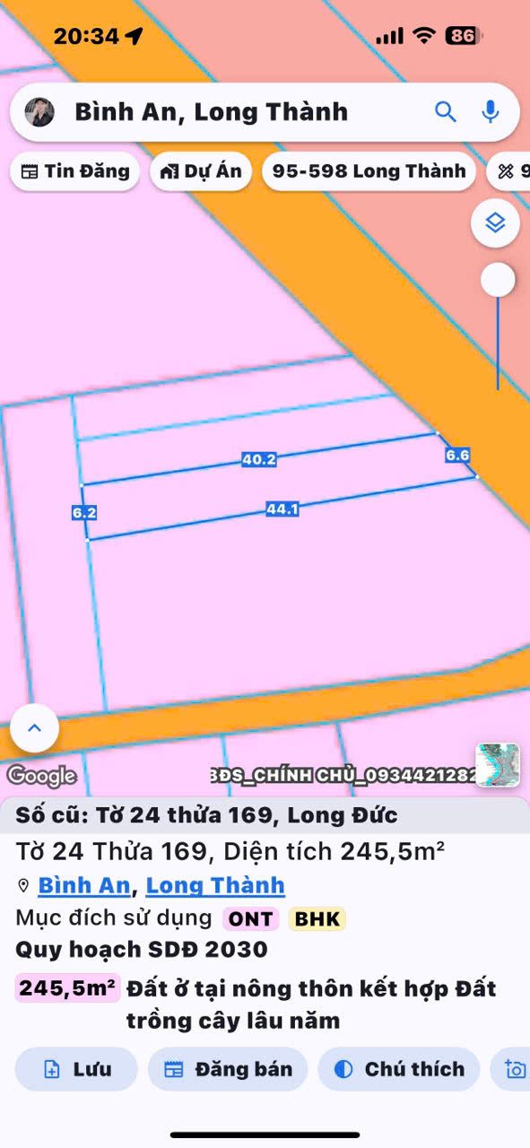 Bán đất 245m² có sẵn 100m² thổ cư ngang 6.6m giá 3.8 tỷ tại Xã Bình An