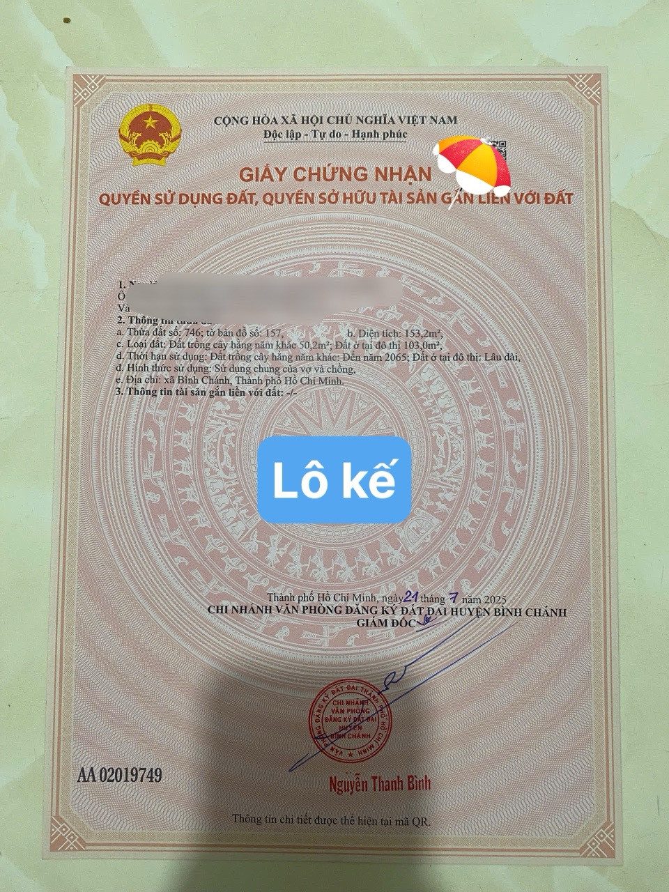 Nền thổ cư xã Bình Chánh mới