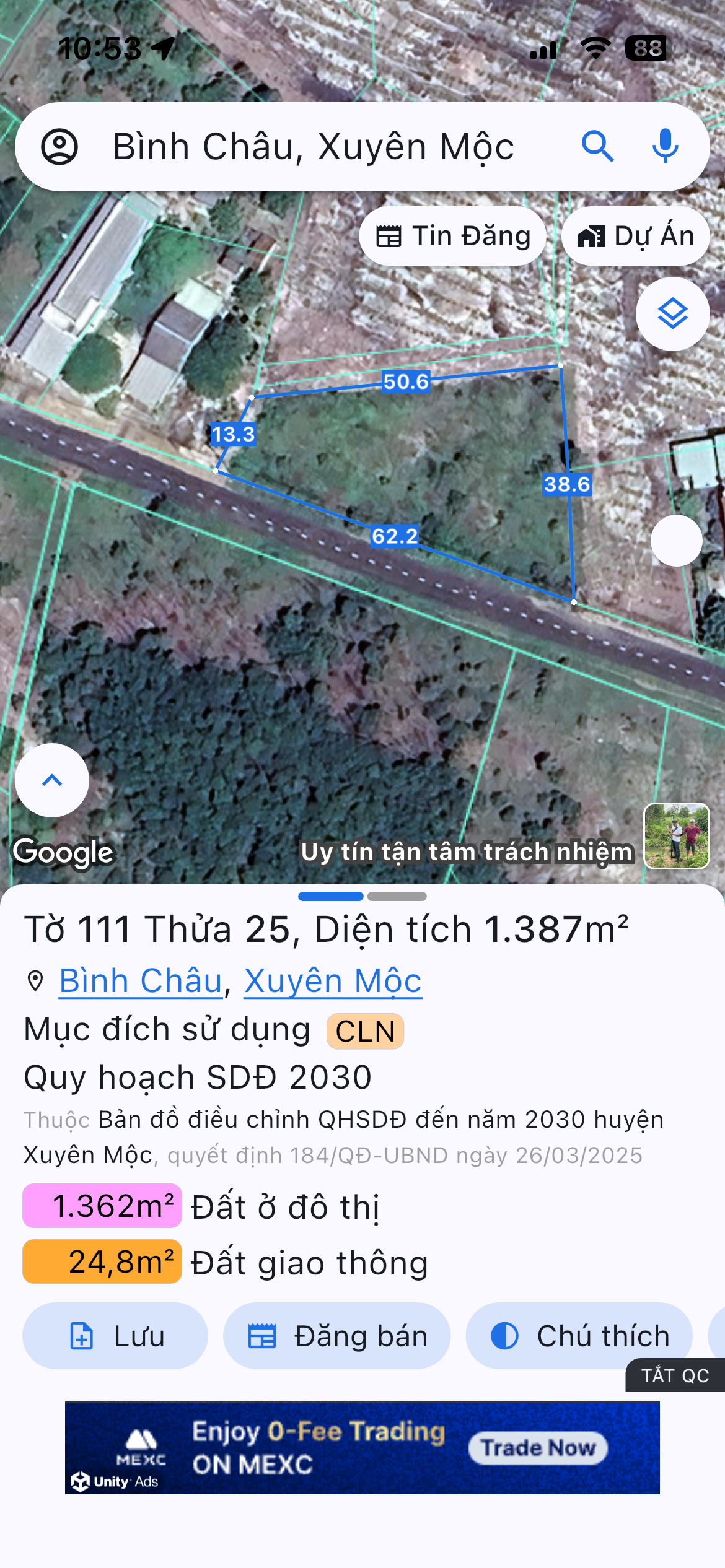 Bán đất 1387m² ngang 62m giá 11 tỷ Xã Bình Châu