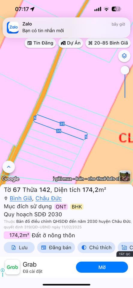 Bán đất 174m² ngang 5m giá 680 triệu Xã Bình Giã