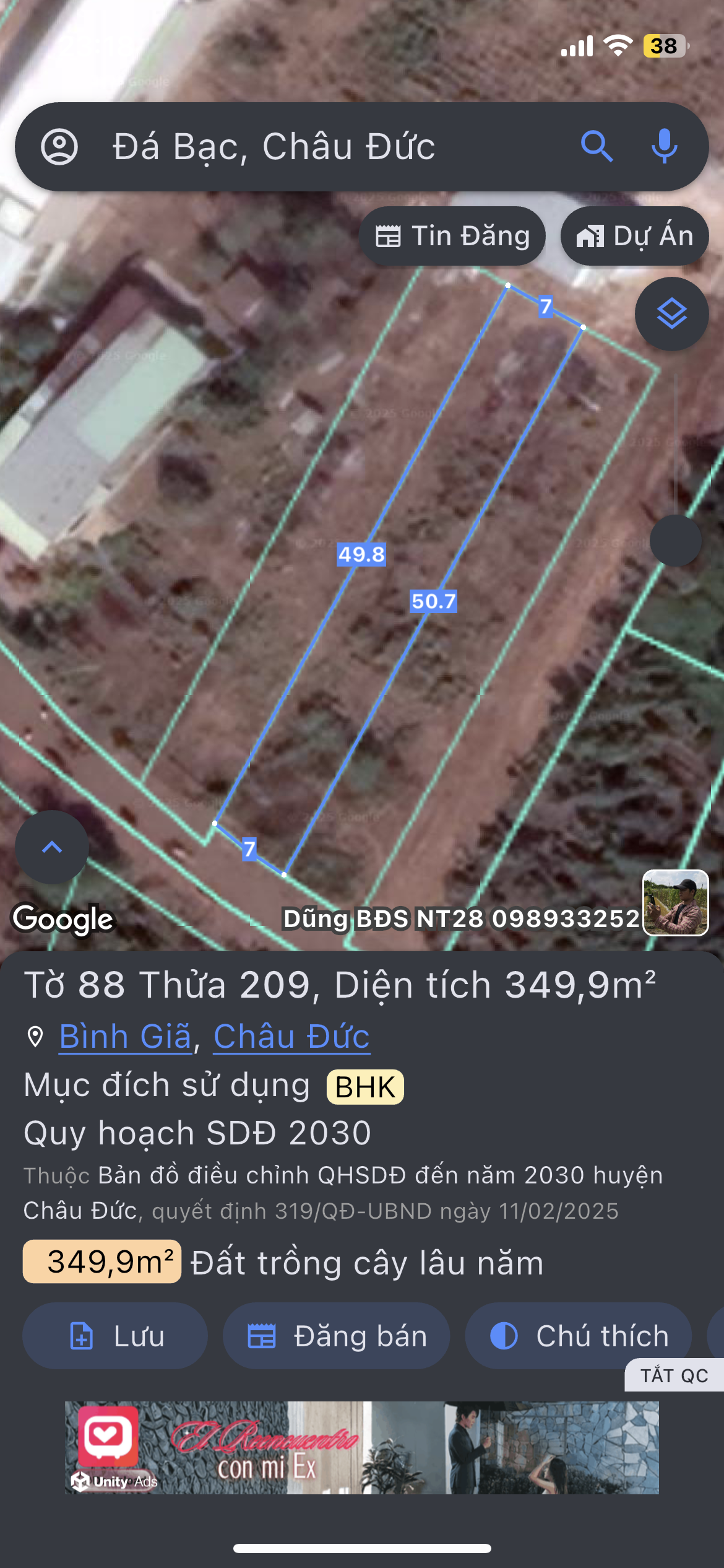 Bán đất 349m² ngang 7m giá 800 triệu Xã Bình Giã