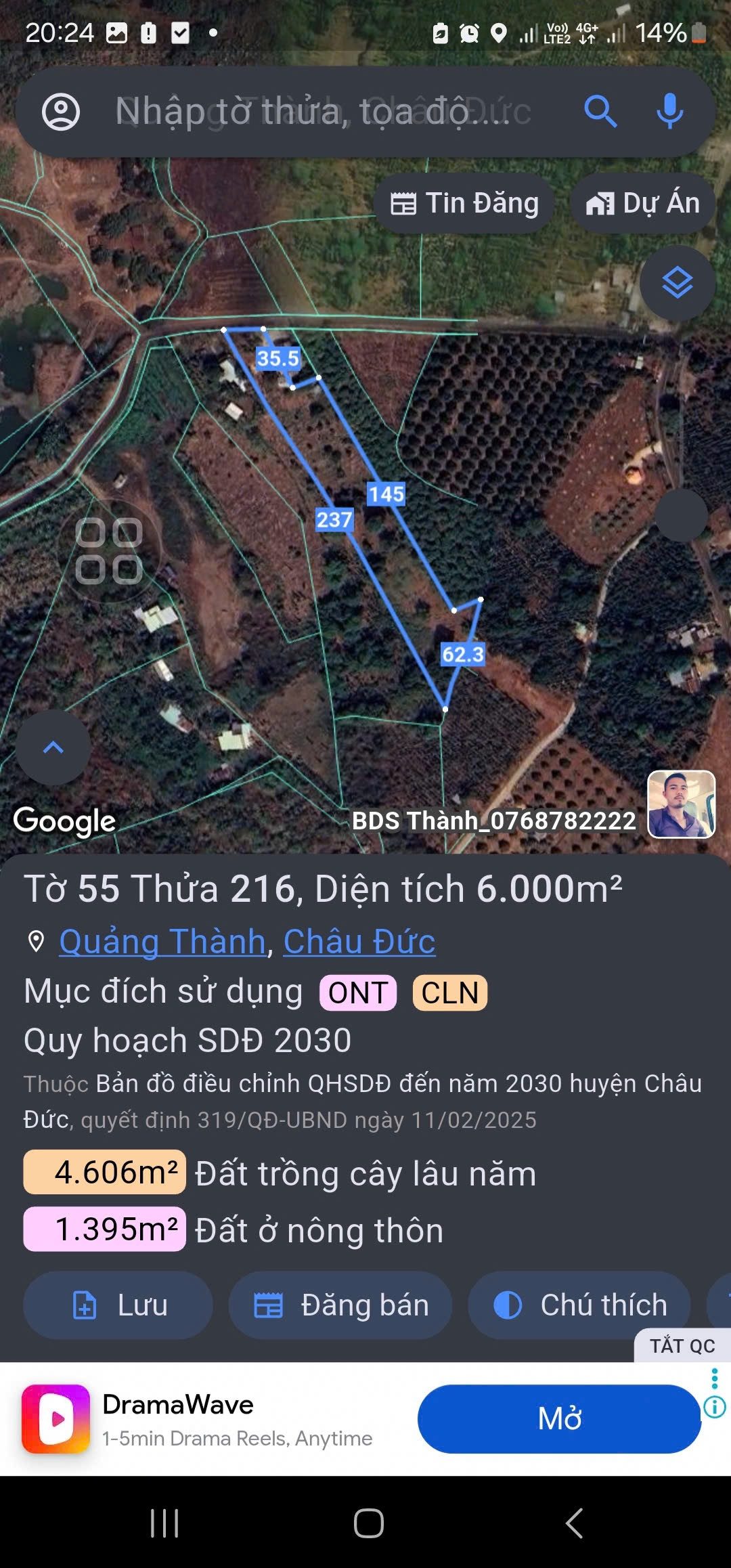 Bán Đất 6000m² thổ cư 150m² giá 4.8 tỷ tại Xã Bình Giã TP. Hồ Chí Minh