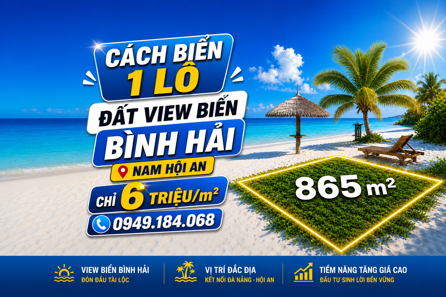 Bán lô đất view biển Đồng Trì – Bình Hải (Nam Hội An). Sáng mở cửa là thấy biển