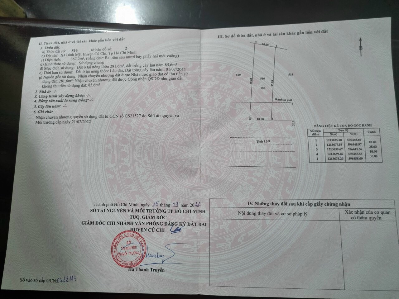 Bán đất mặt tiền tỉnh lộ 8 diện tích 367m2 giá chỉ 35.5 triệu/m2