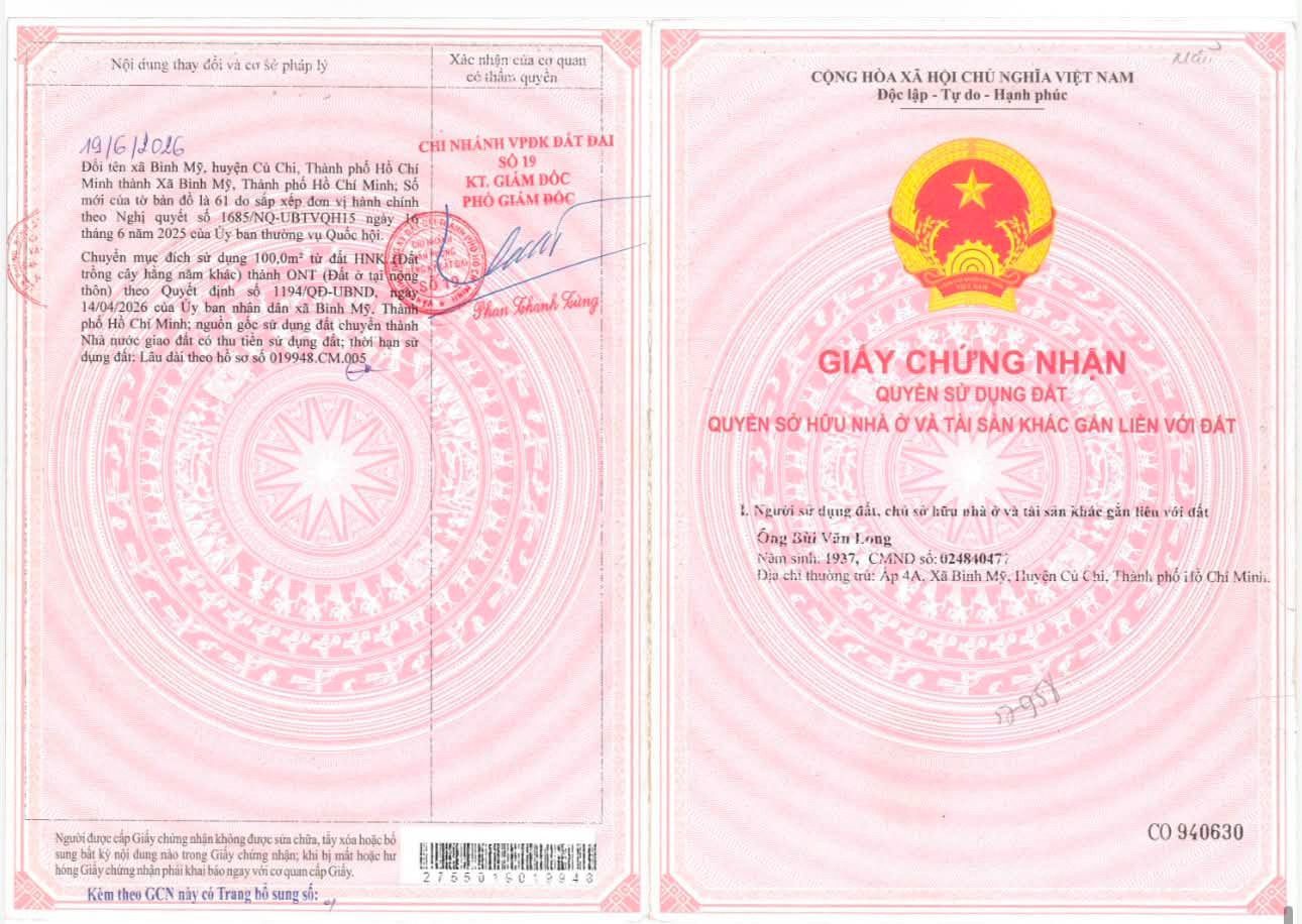 Bán đất 500m² ngang 23m giá 4.5 tỷ tại Xã Bình Mỹ