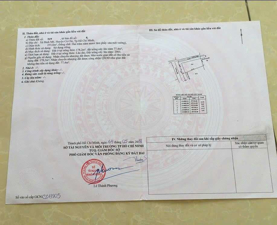 Bán đất thổ cư lô góc đường 185 diện tích 255m2 giá chỉ 12.2 triệu/m2