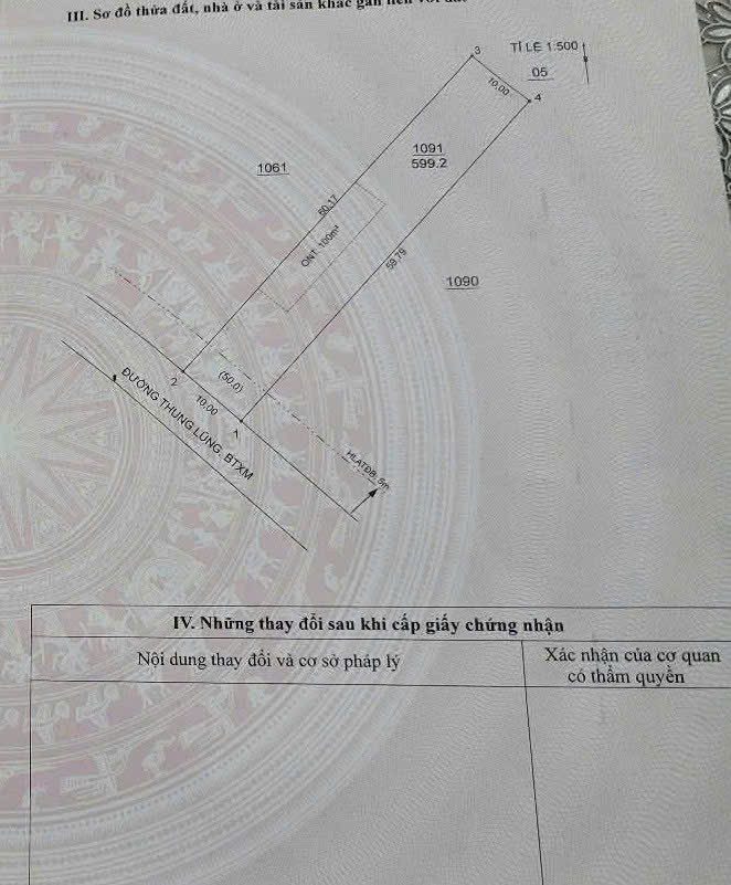 599m2 Đất Thổ Cư: Ngang 10m dài gần 60m - Gần Khu Công Nghiệp 1.000 Hecta tại Bình Dương. CẦN BÁN NHANH GIÁ 840TR, LH 0903.263878 XEM SỔ ĐẤT.