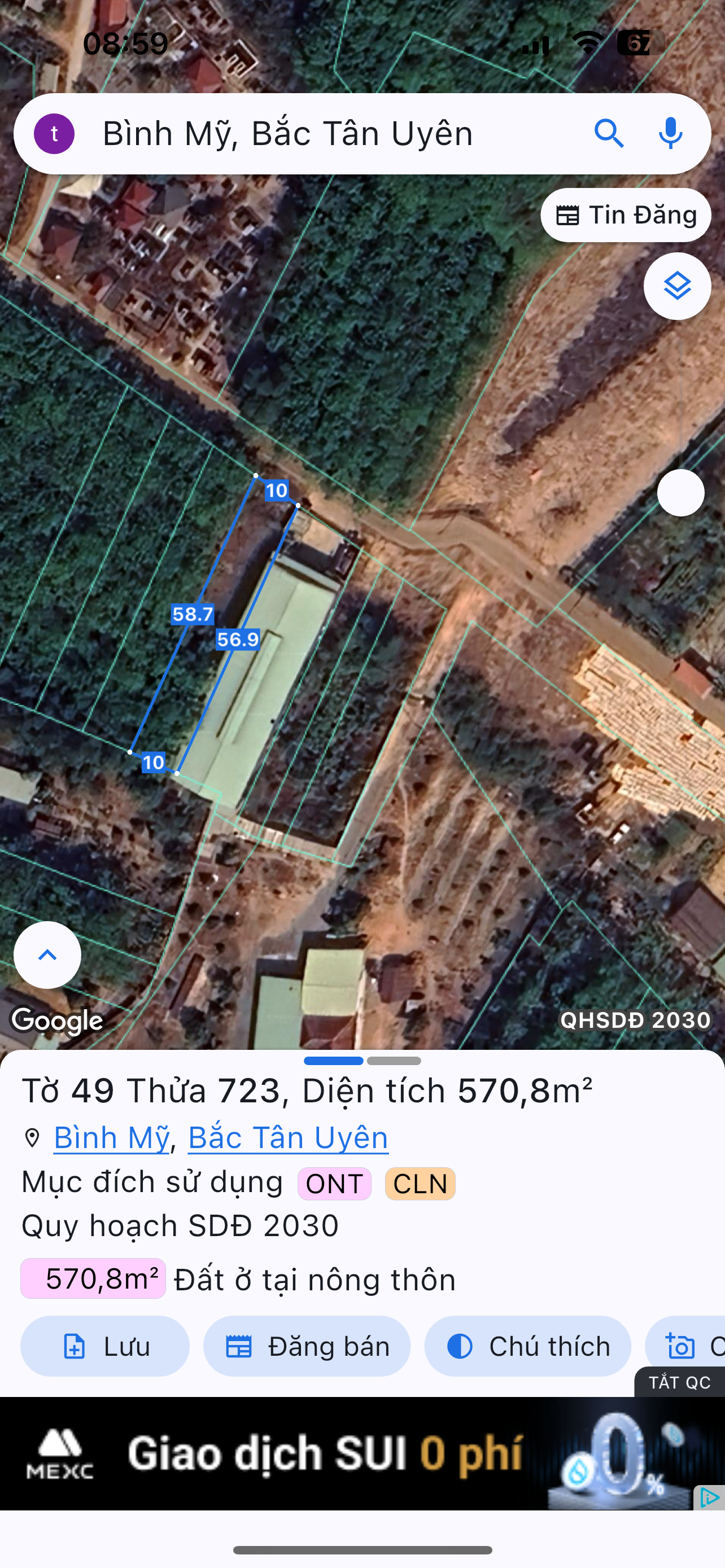 Bán đất 570,8m² đất Bình Mỹ, 10x57, 100m2 thổ cư, phù hợp làm kho xưởng