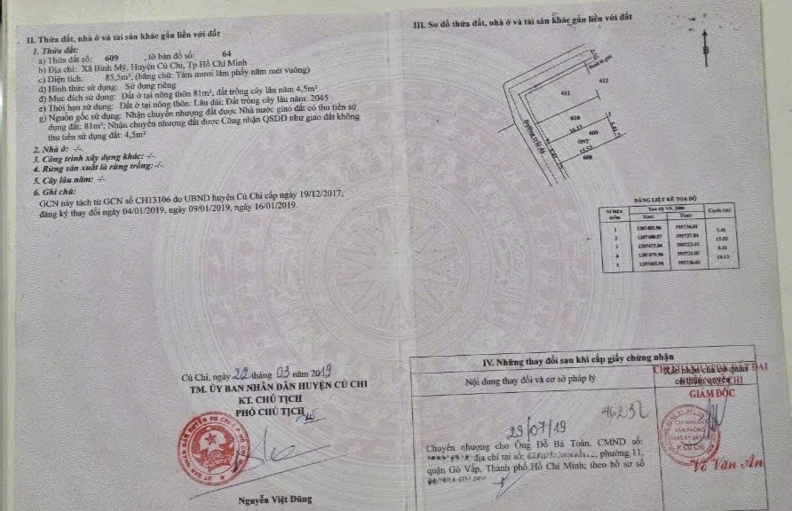 Bán đất thổ cư hẻm oto Huỳnh Thị Dần, xã Bình Mỹ dt 85m2 ( 81m2 thổ) giá 1,53 tỷ