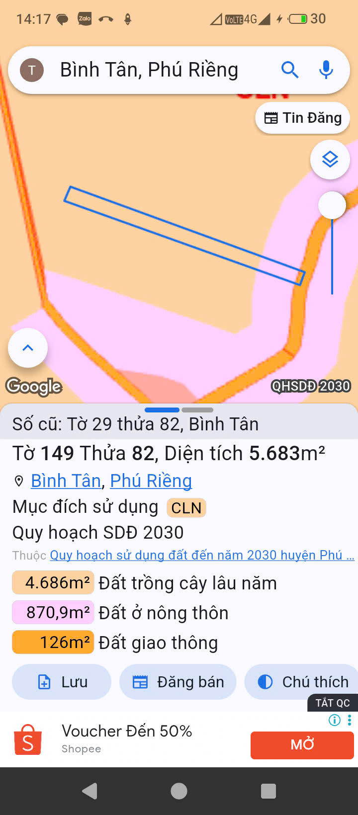 Bán đất 5682.7m² có sẵn 200m² thổ cư ngang 17.4m giá 11 tỷ tại Xã Bình Tân Phú Riềng cũ