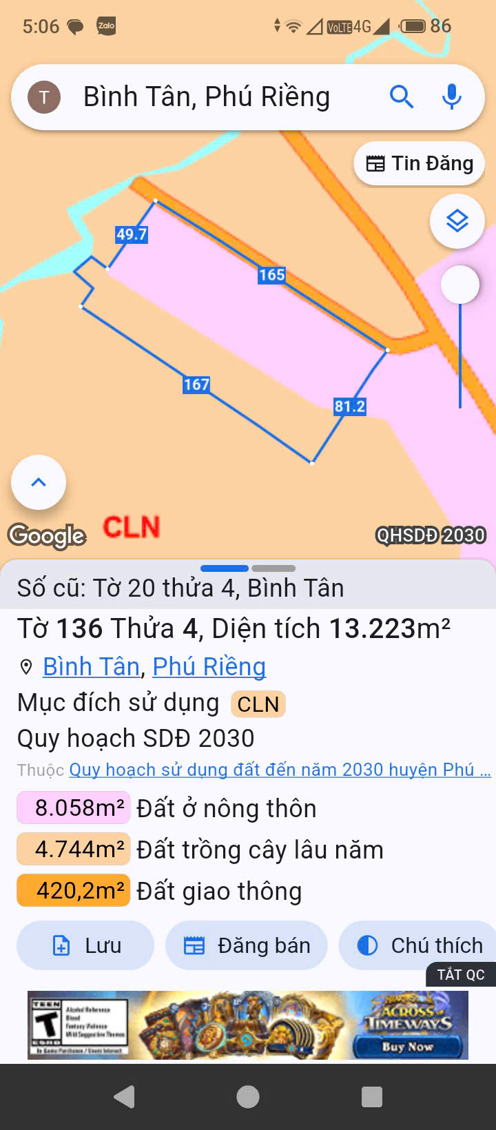 Bán đất 13222.6m² có sẵn 200m² thổ cư ngang 165m giá 20 tỷ tại Xã Bình Tân