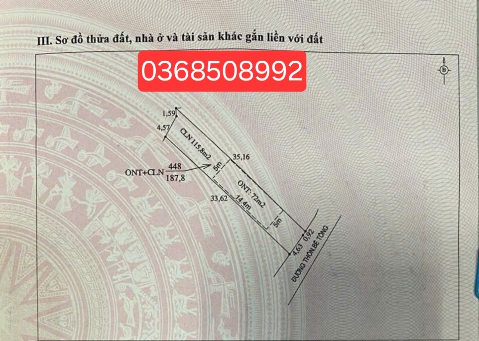 Bán đất 187m² ngang 5,5m giá 330 triệu Xã Bố Hạ