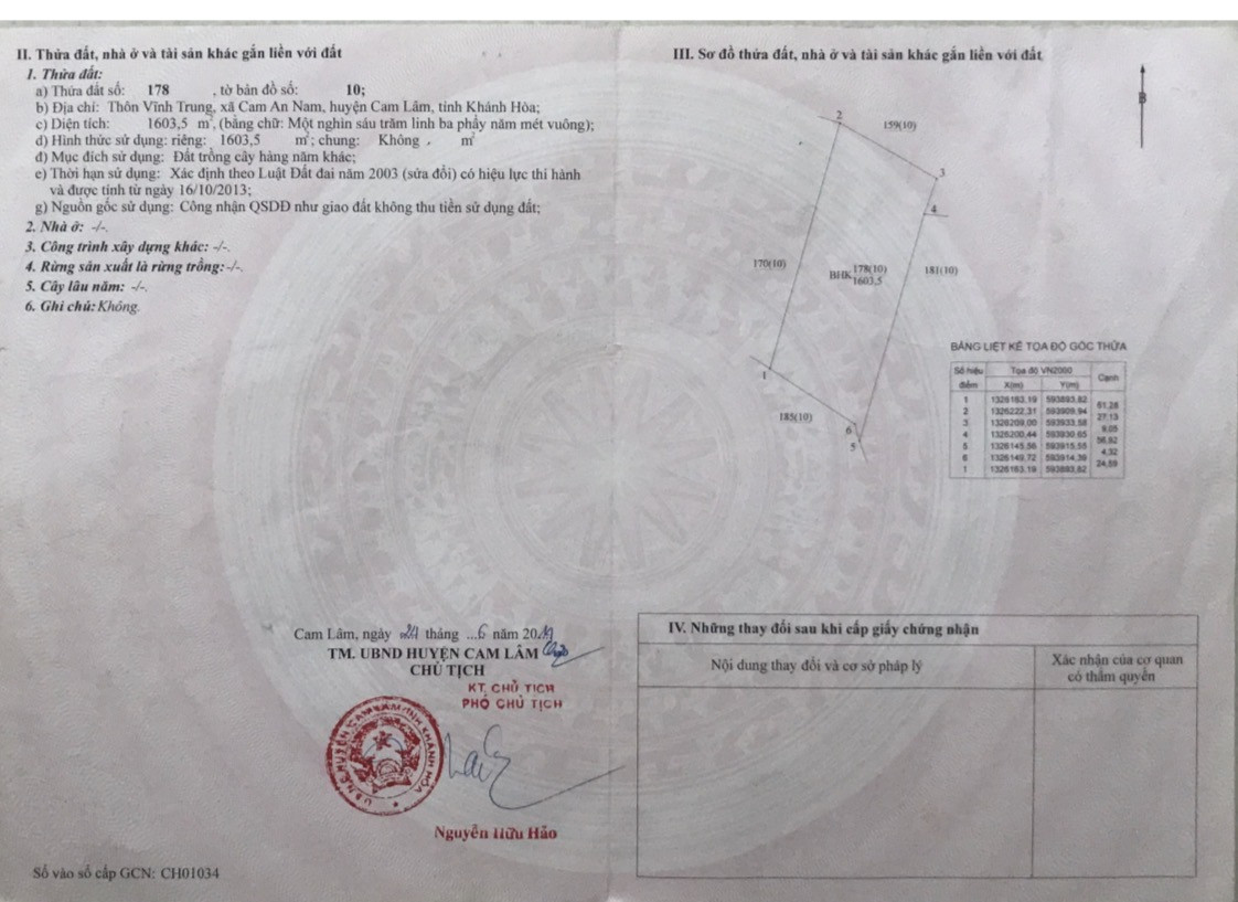 Bán đất 1603.5m² Xã Cam An - Khánh Hòa