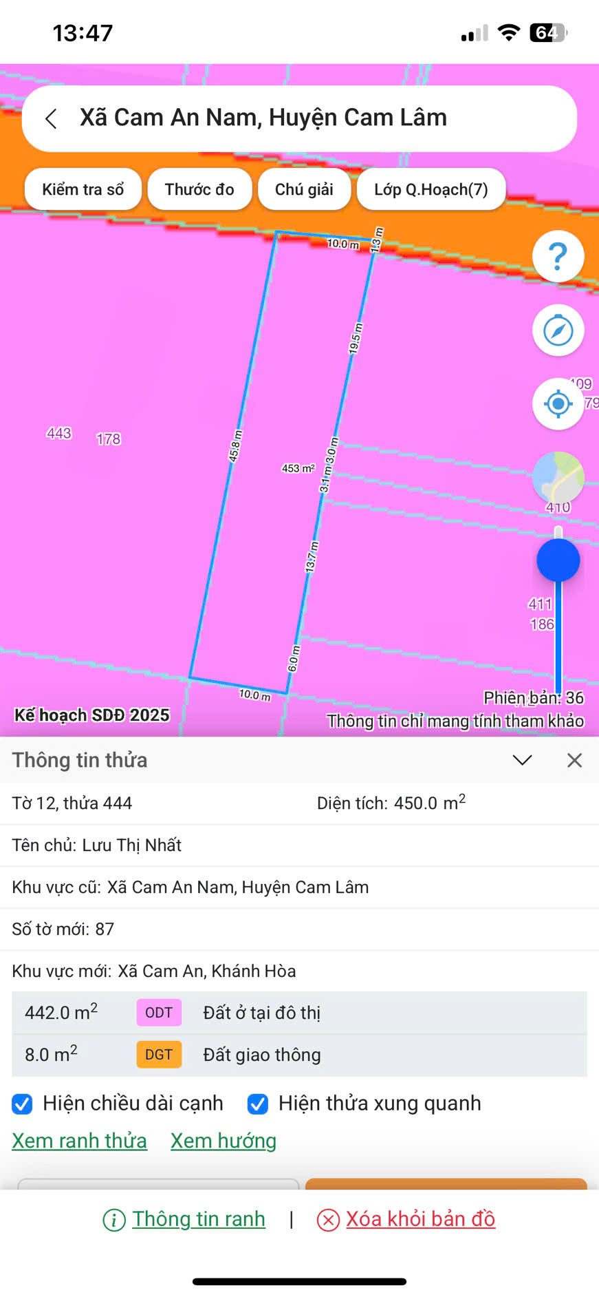 444.12 450M2 10X45M 
vị trí : VĨNH ĐÔNG XÃ CAM AN , KHÁNH HOÀ
diện tích ;450M2 10X45M 60M THỔ CƯ
giá 1TỶ950TR ĐÃ XÂY BAO TƯỜNG RÀO 
giá tổng bán : 1TY950TR