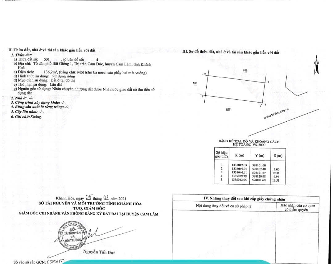 Bán đất 136.2m² ngang 6,9m giá 750 triệu Xã Cam Lâm